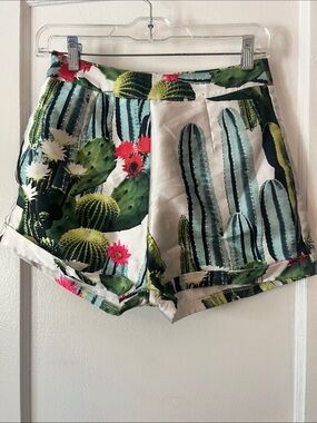 Missguided High Waist Cactus Print Shorts - White, Green & Pink